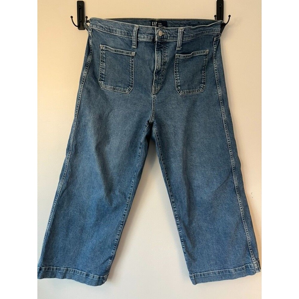 GAP High Rise Wide Leg Crop Jeans Women’s Size 18/34 Light/Medium Wash Denim